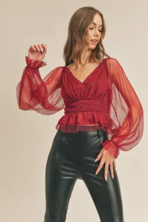 Cherry Red V neck Blouse