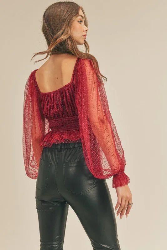 Cherry Red V neck Blouse