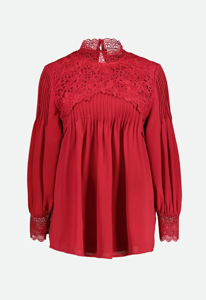 Choice Floral Lace Embroidered Blouse Red