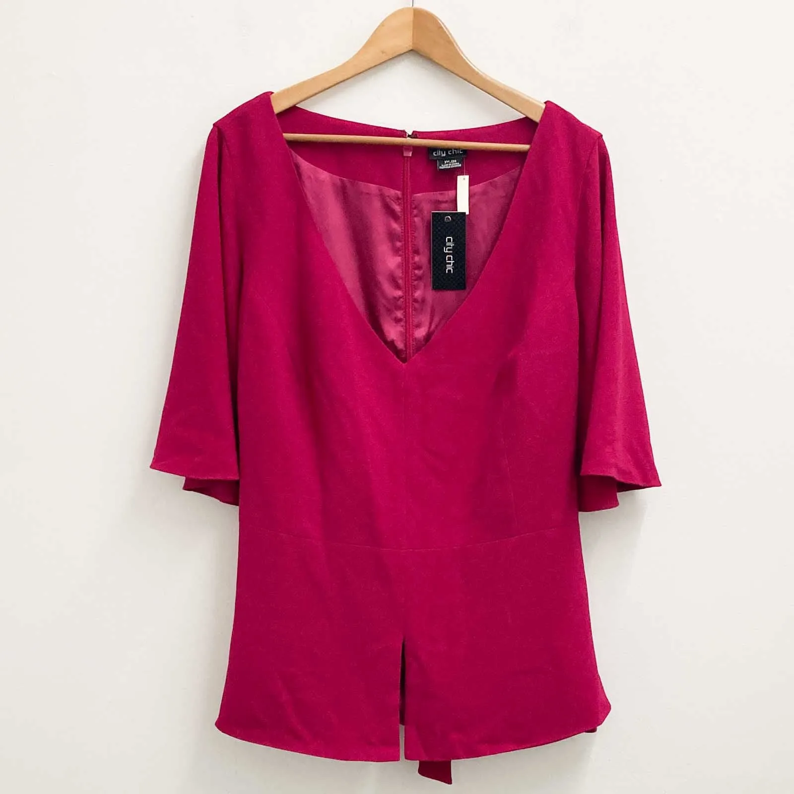City Chic Top UK 24 Magenta Pink V-Neck Peplum