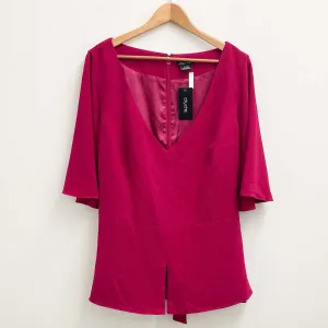 City Chic Top UK 24 Magenta Pink V-Neck Peplum