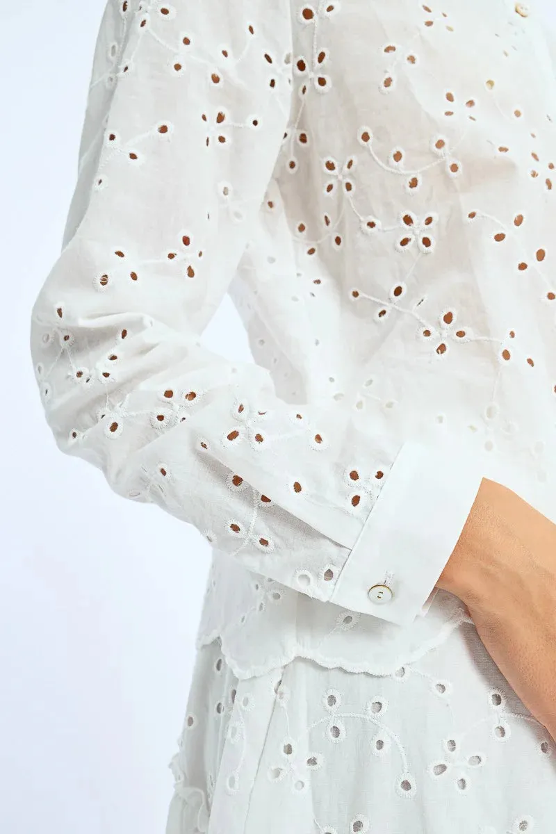 Collared Eyelet Top in White