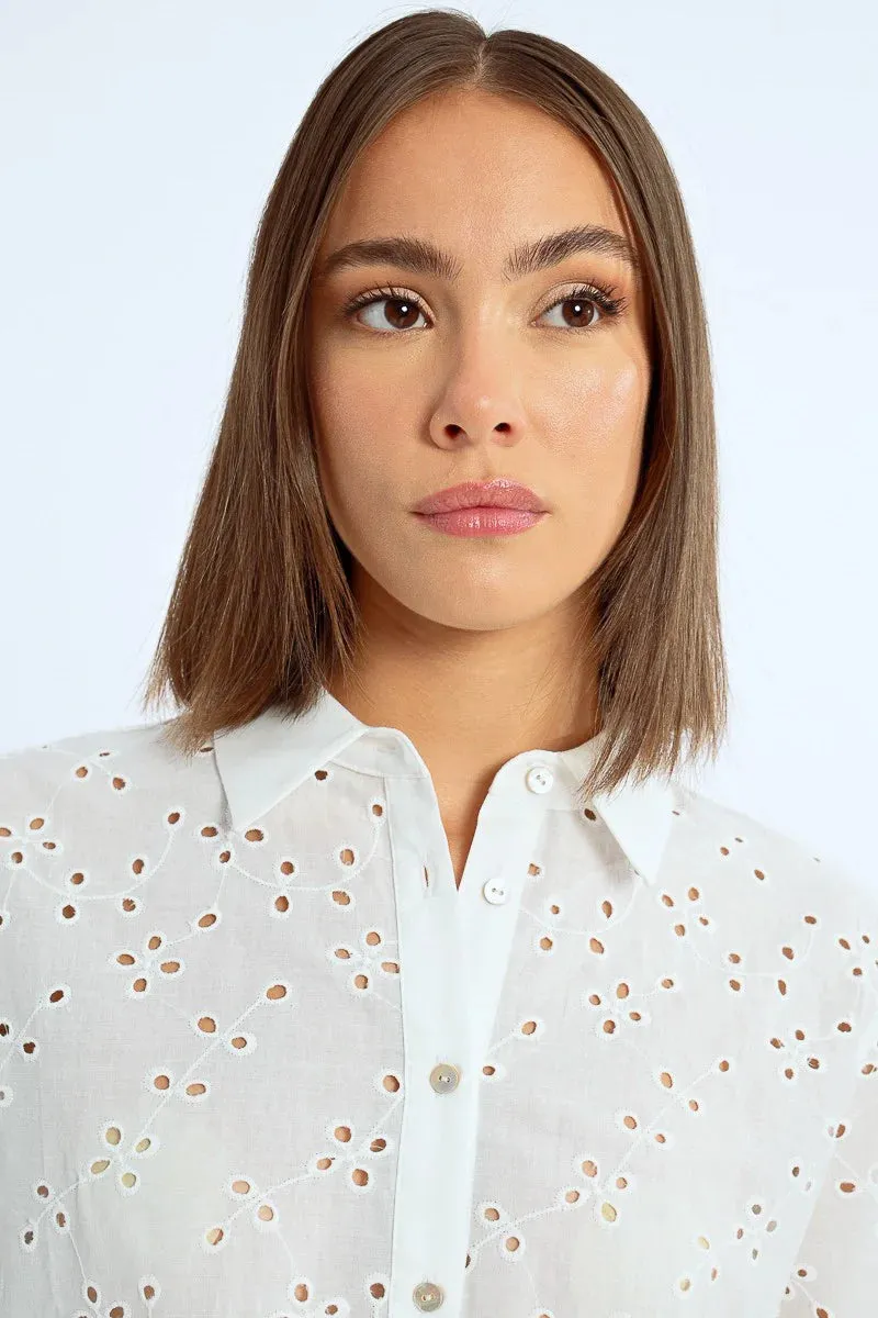 Collared Eyelet Top in White