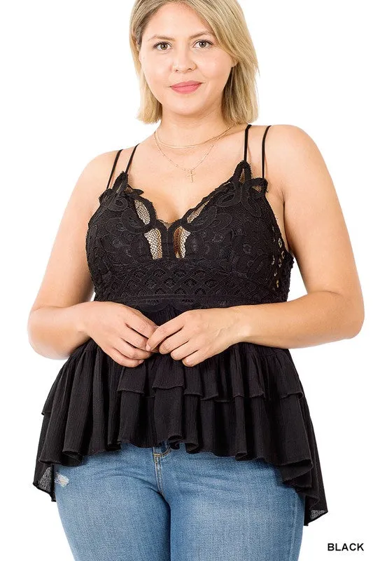 Crochet Lace Peplum Cami Top