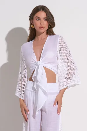Cropped Tie-Front with Mesh Arms