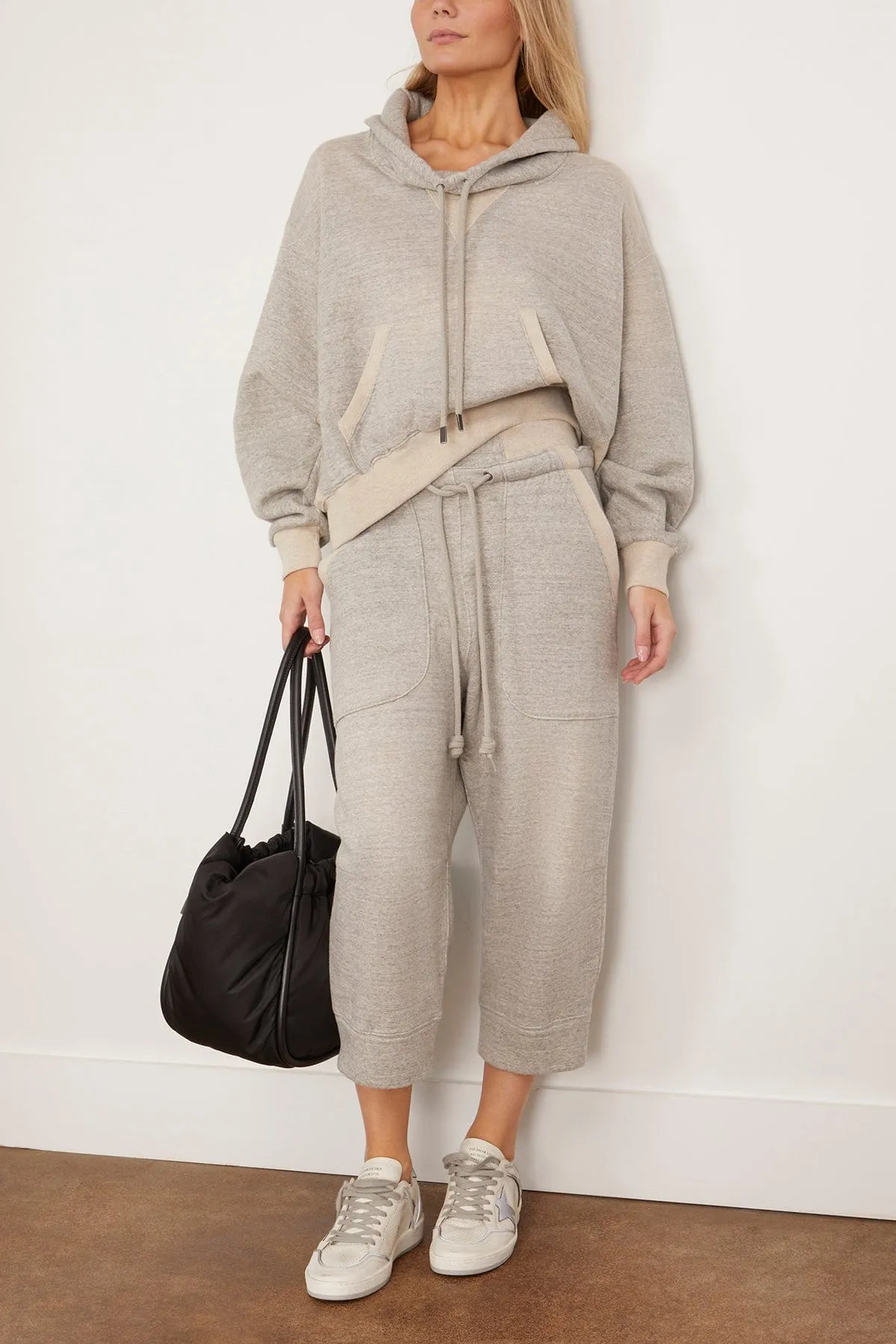 Deconstructed Cropped Sweatpant in Heather Grey/Oatmeal