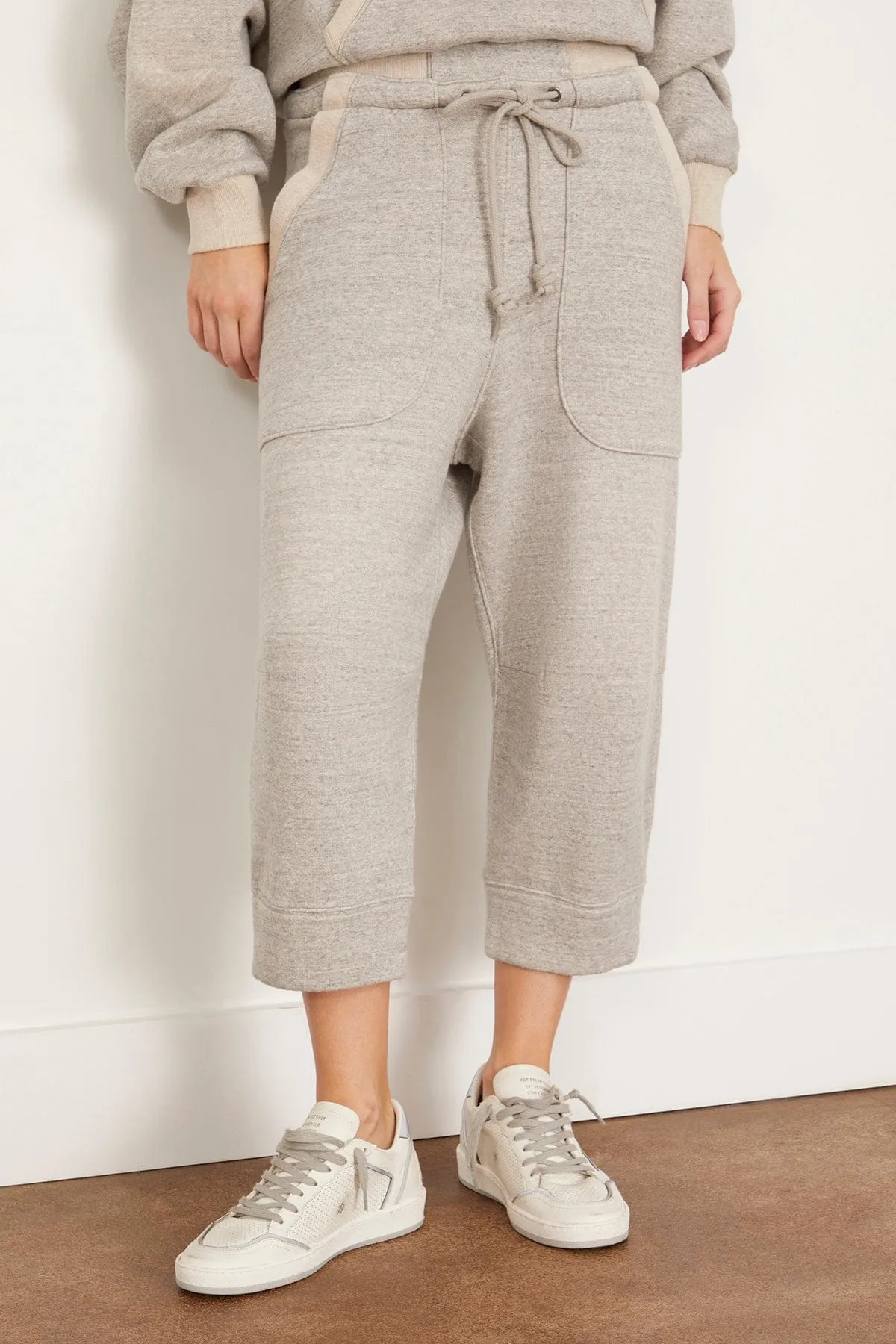 Deconstructed Cropped Sweatpant in Heather Grey/Oatmeal