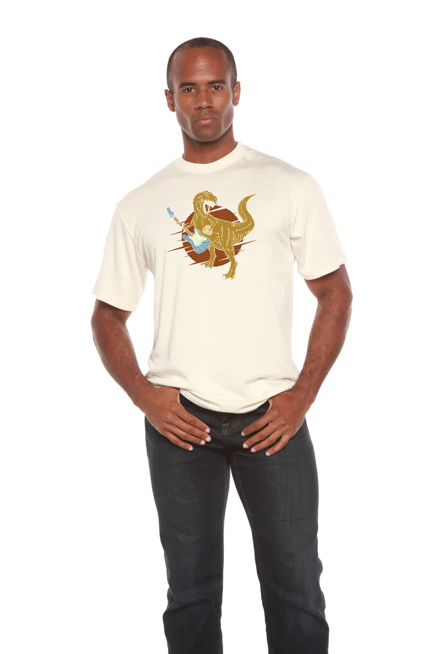 Dinosaur with a guitar Men's Bamboo Viscose/Organic Cotton Short Sleeve Graphic T-Shirt