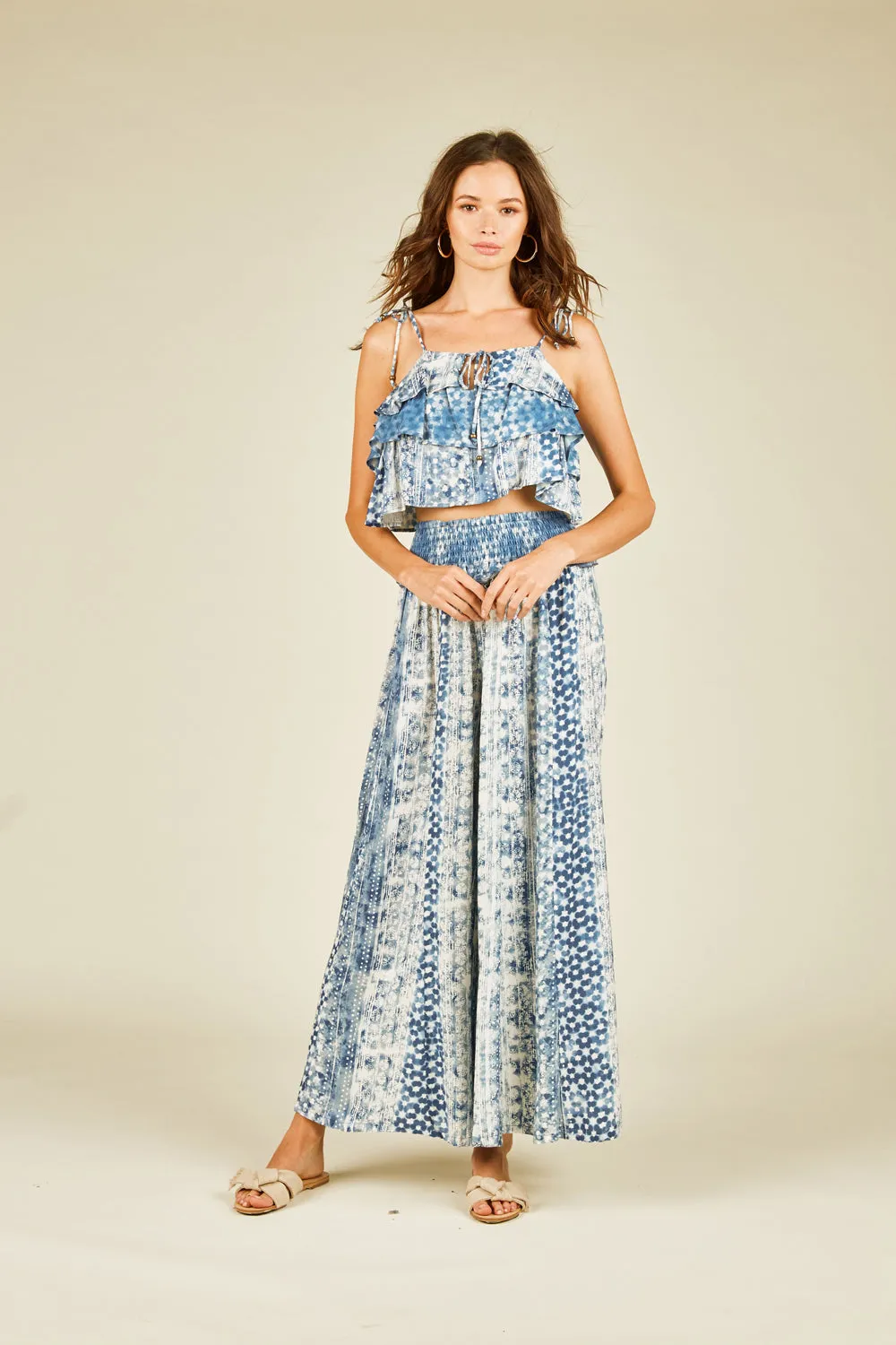 Distressed Bali Print Off Shoulder Top