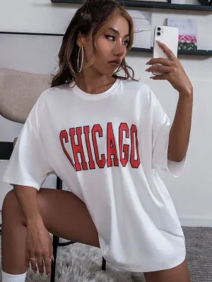 Drop Shoulder Letter Graphic Longline Tee