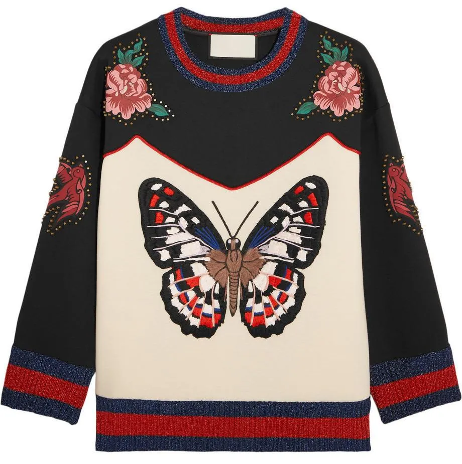 Embroidered Butterfly Bonded Cotton Jersey Studded Sweatshirt
