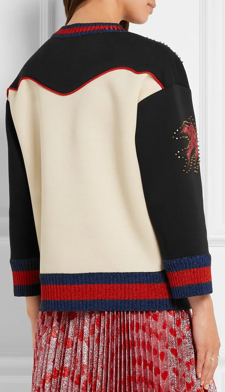Embroidered Butterfly Bonded Cotton Jersey Studded Sweatshirt