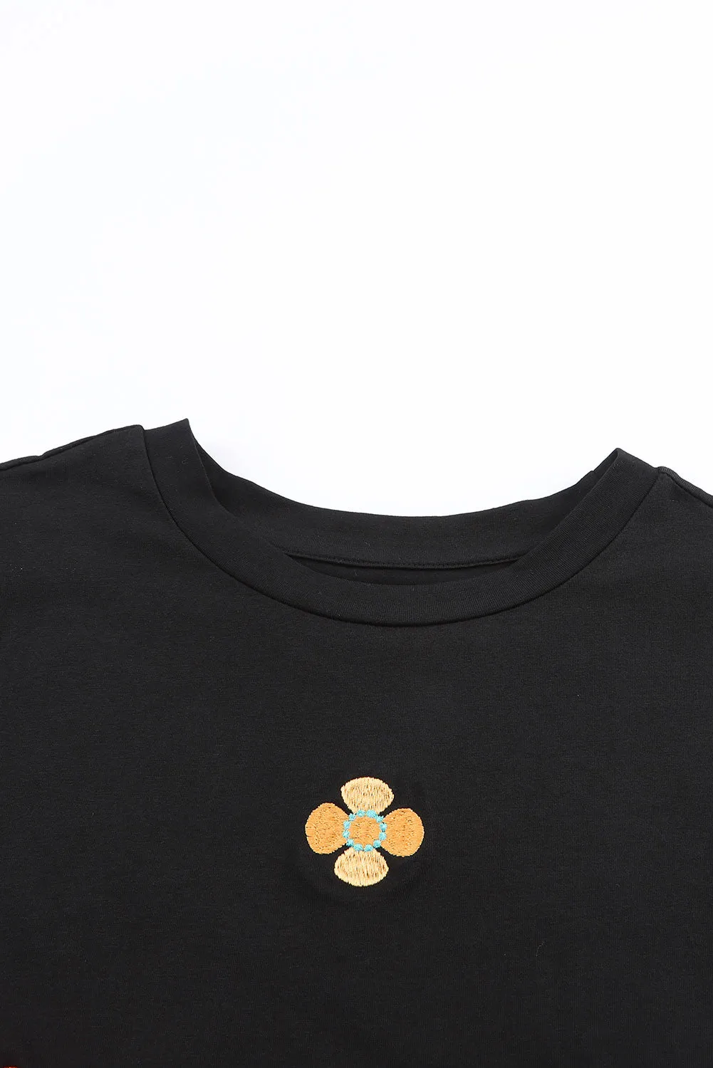 Embroidered Flower Puff Sleeve Tee