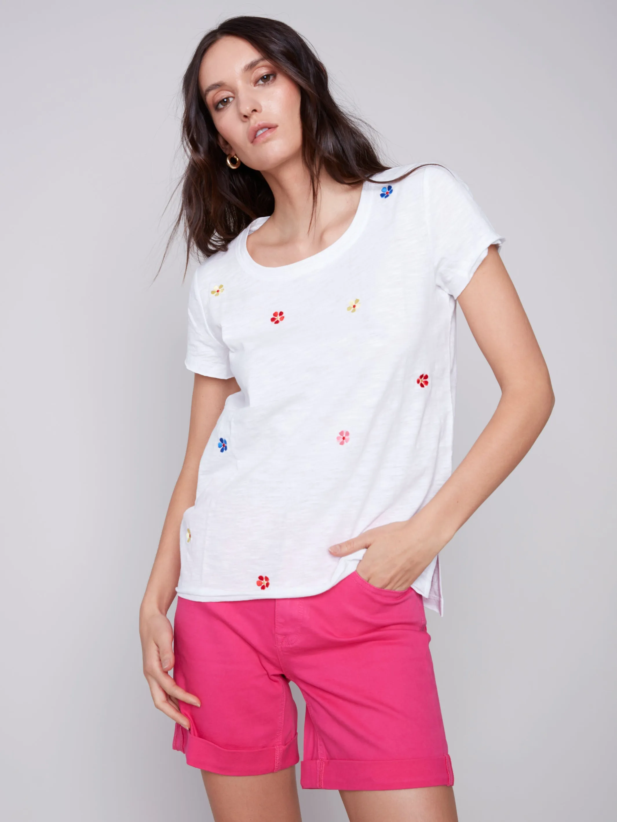 Embroidered Slub Top