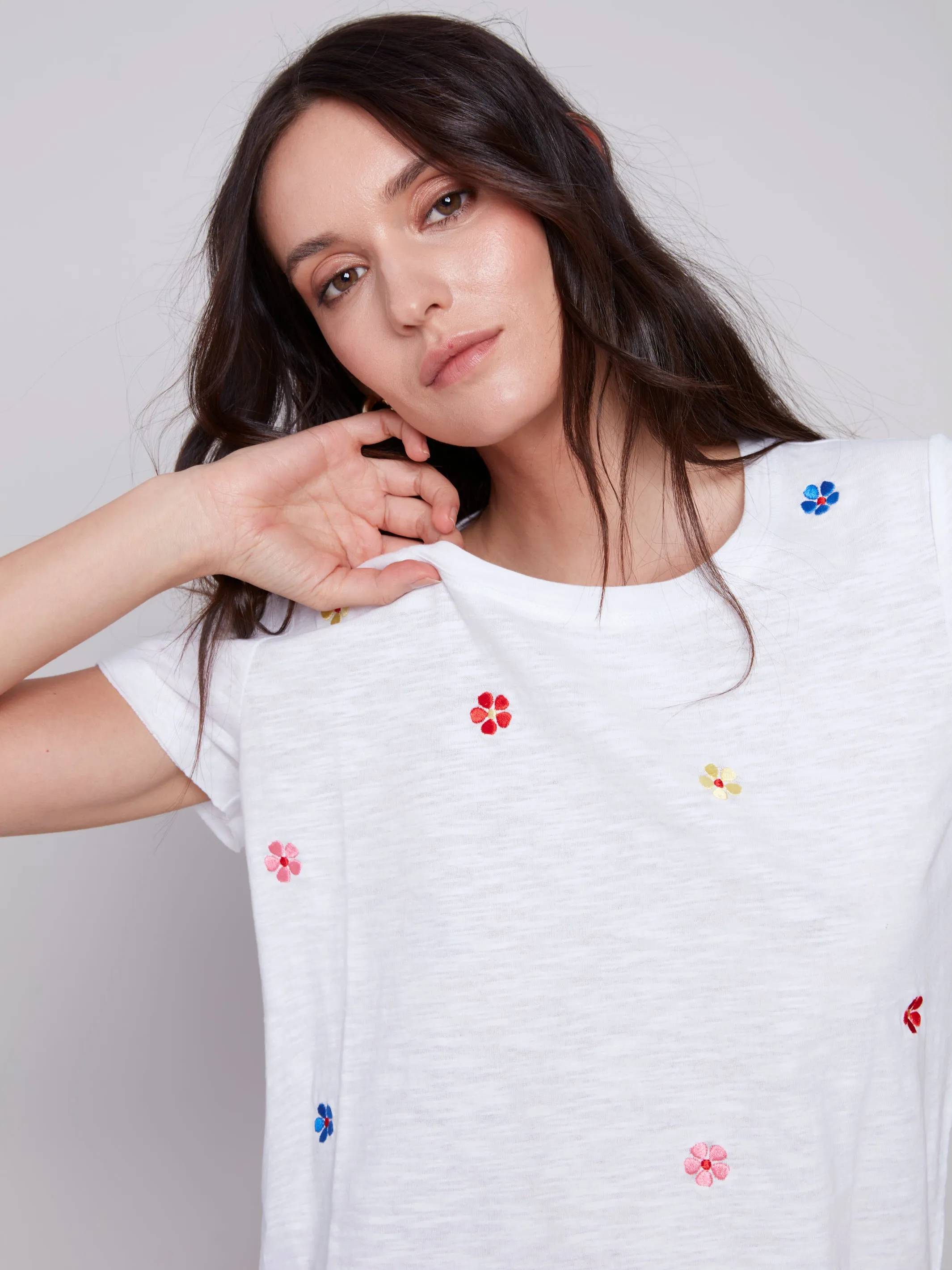 Embroidered Slub Top
