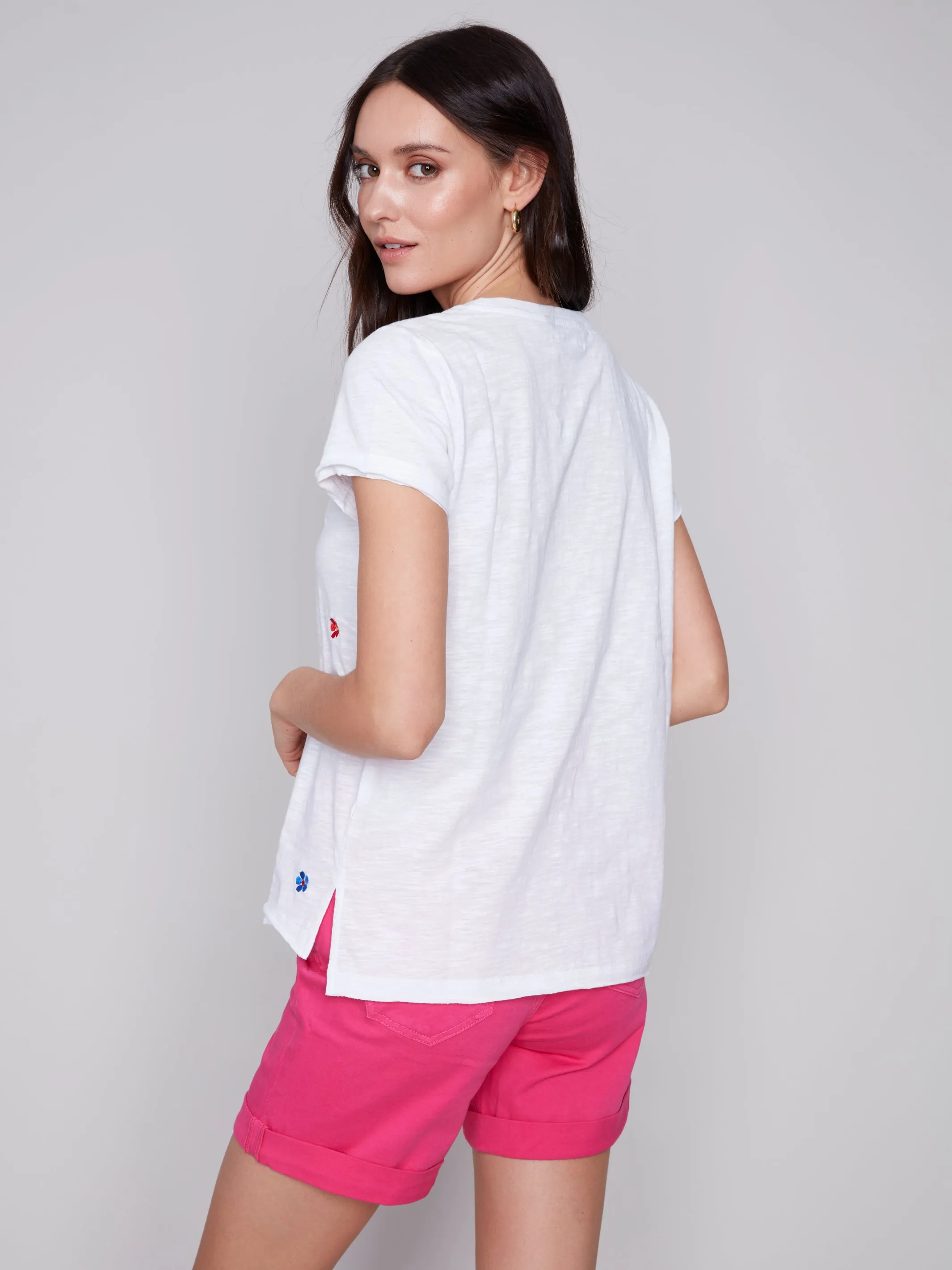 Embroidered Slub Top
