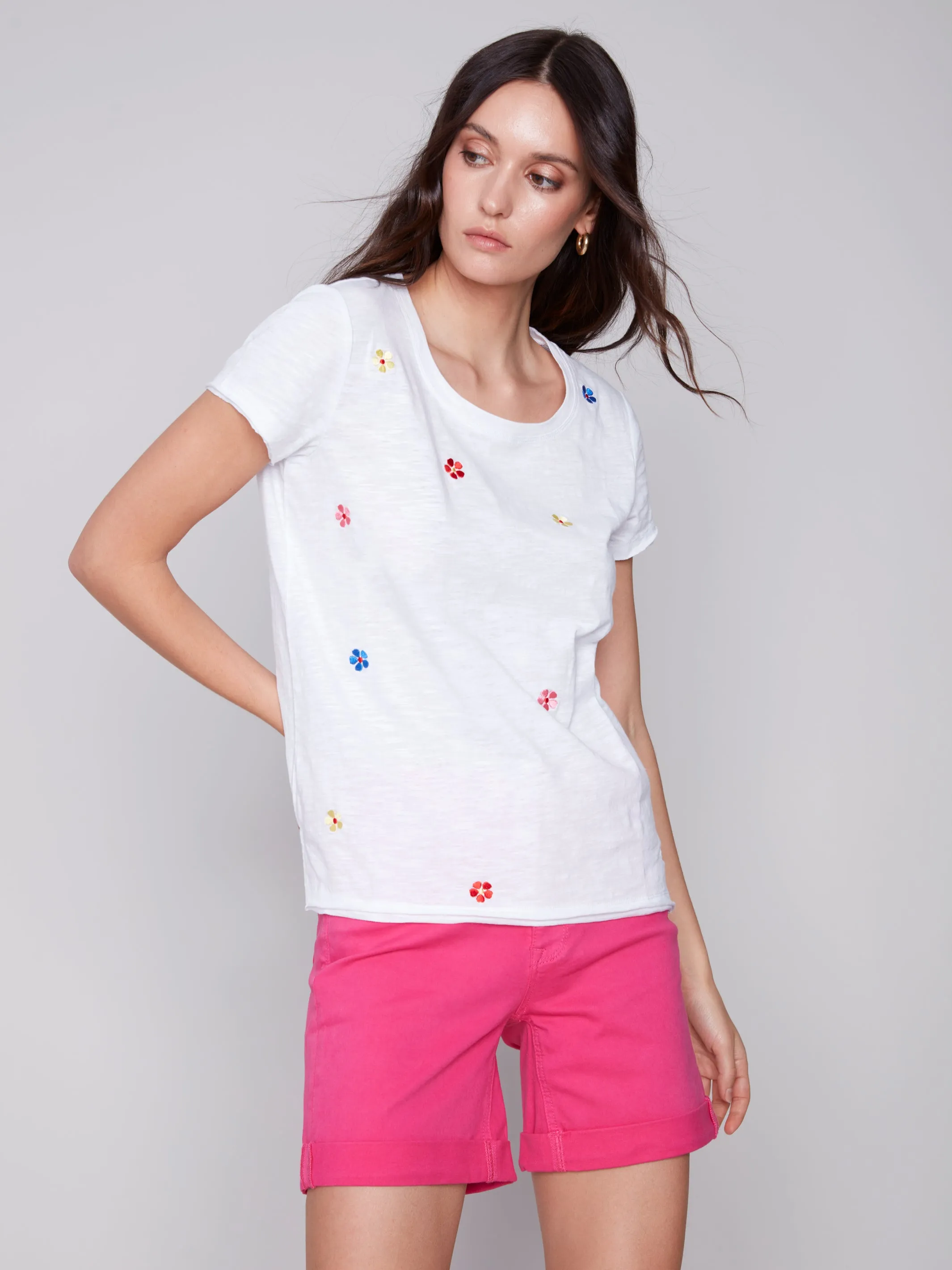 Embroidered Slub Top