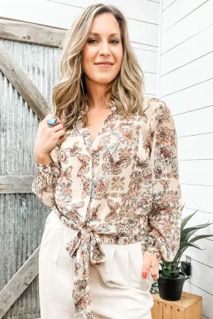 Floral Print Tie Front Blouse