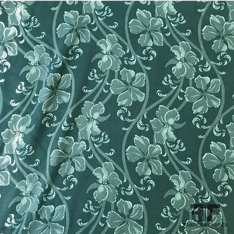 Floral Printed Rayon Twill - Green / Teal
