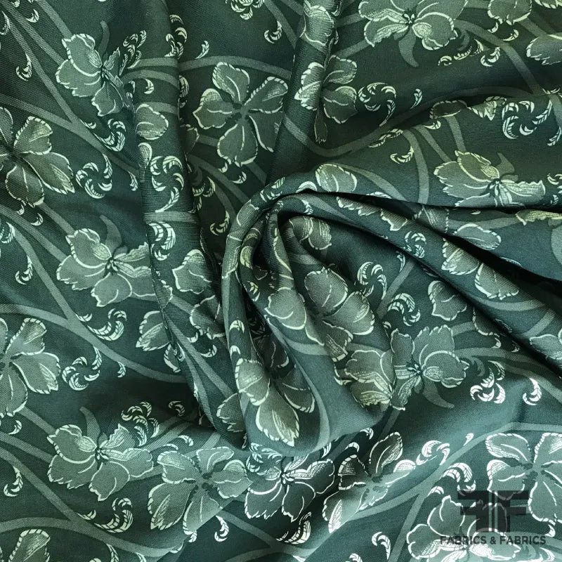 Floral Printed Rayon Twill - Green / Teal