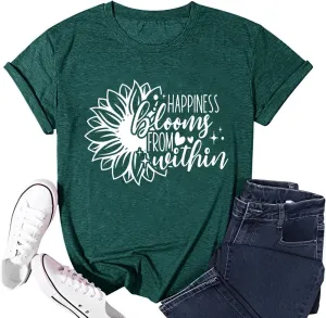 Floral Shirts for Women Boho Wildflower Graphic Workout T Shirts Summer Short Sleeve Nature Tee Tops