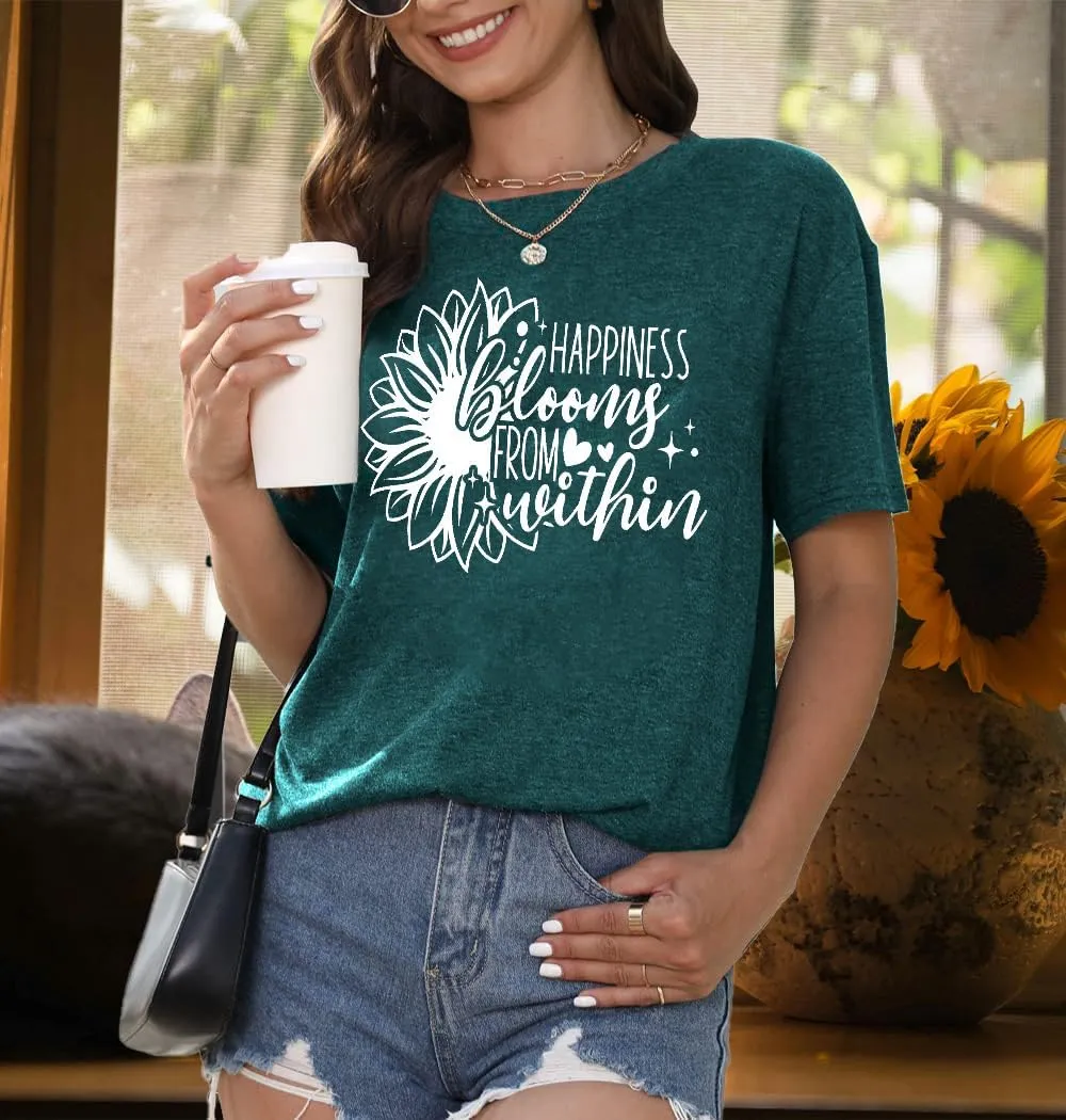 Floral Shirts for Women Boho Wildflower Graphic Workout T Shirts Summer Short Sleeve Nature Tee Tops