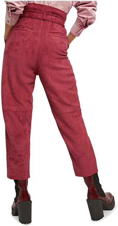 Free People Women’s Faux Suede Belted Cropped Pants  Color Pomegranate Size 2