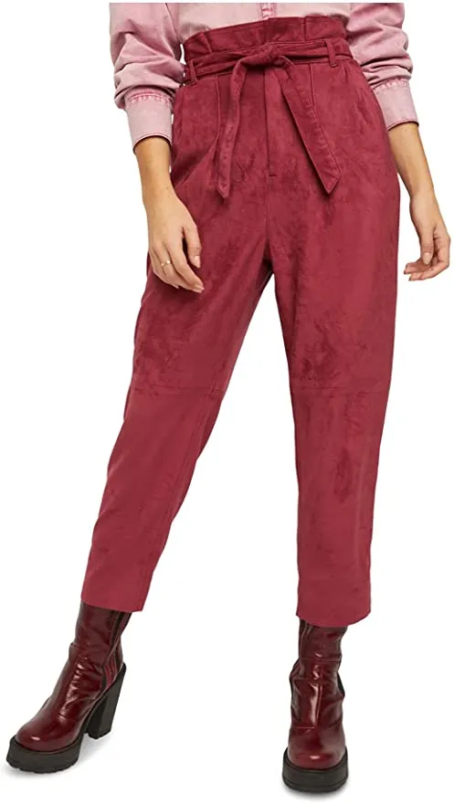 Free People Women’s Faux Suede Belted Cropped Pants  Color Pomegranate Size 2