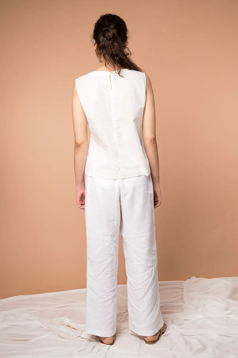 Fringe stripe cotton Top in White & Ochre