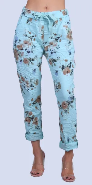 Gigi Moda Floral Cropped Pants Mint