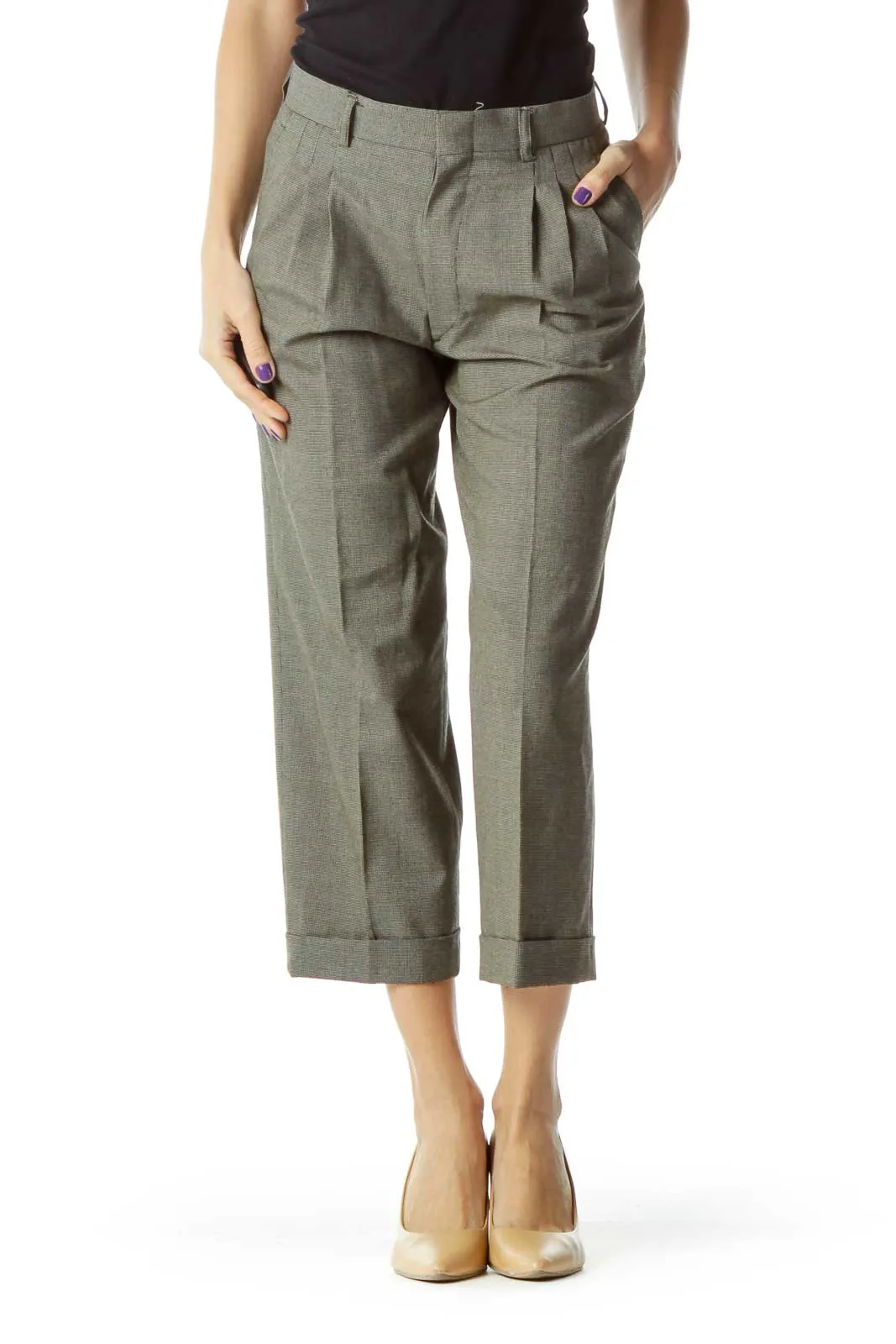 Gray High Waisted Cropped Tapered Pants