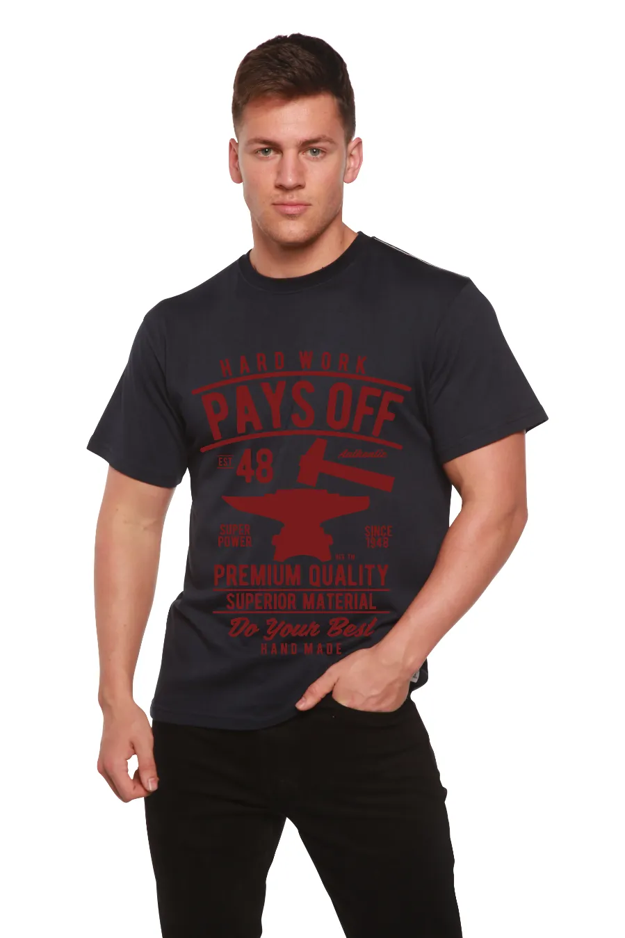 Hard Work Pays Men's Bamboo Viscose/Organic Cotton Short Sleeve Graphic T-Shirt
