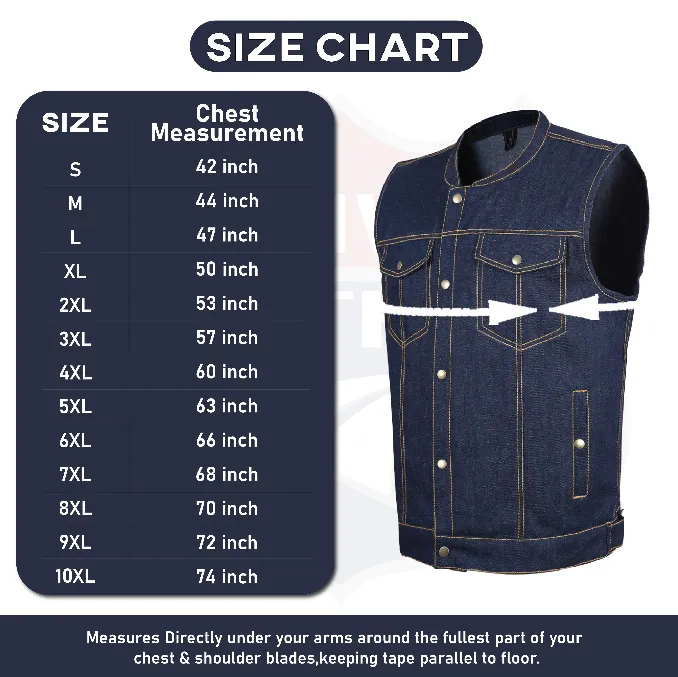 HL21687 BLUE MEN DENIM VEST CONTRAST THREAD M/O 100% COTTON