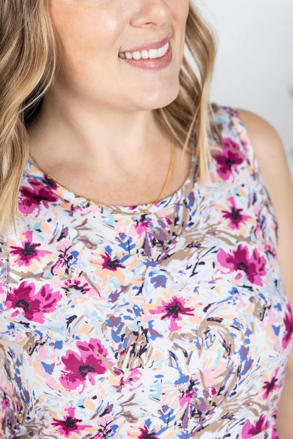 IN STOCK Renee Ruffle Tank Top - Pink and Periwinkle Abstract FINAL SALE