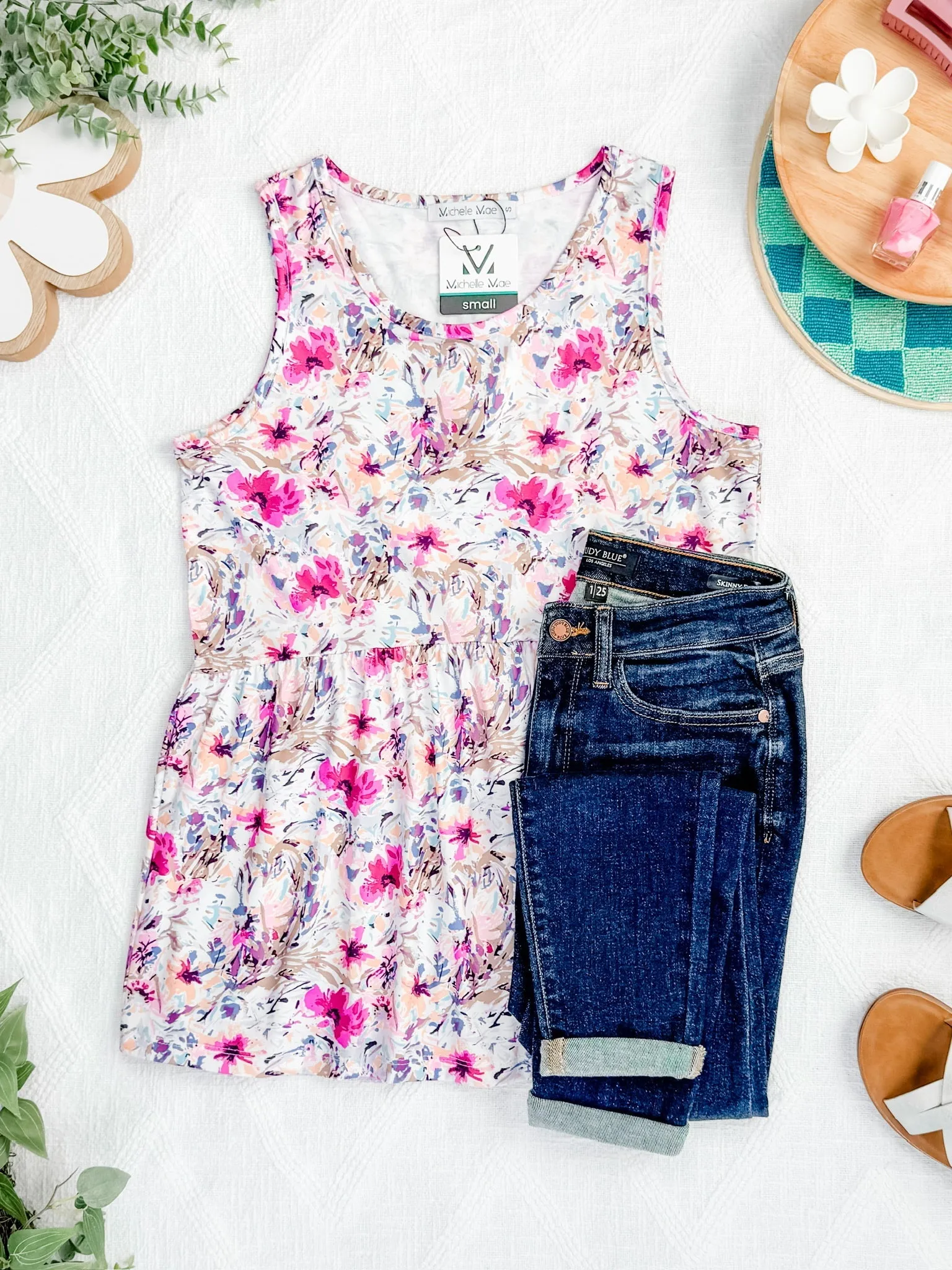 IN STOCK Renee Ruffle Tank Top - Pink and Periwinkle Abstract FINAL SALE