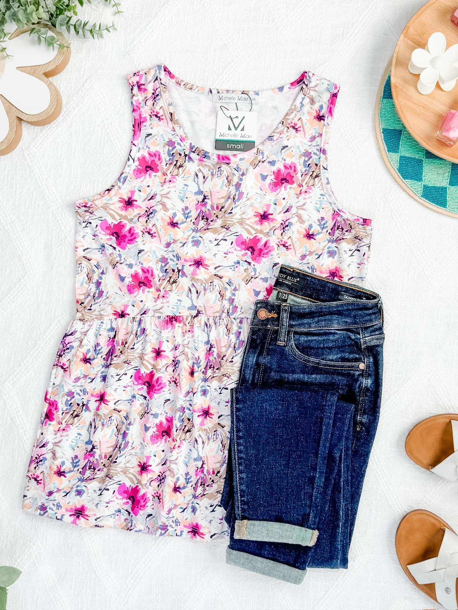 IN STOCK Renee Ruffle Tank Top - Pink and Periwinkle Abstract FINAL SALE