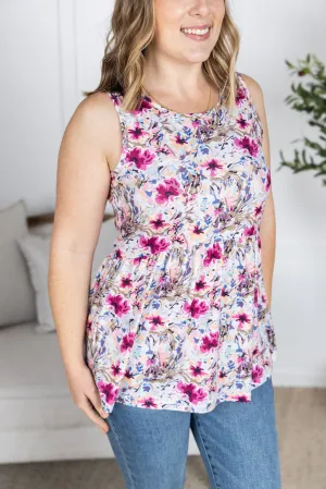 IN STOCK Renee Ruffle Tank Top - Pink and Periwinkle Abstract FINAL SALE
