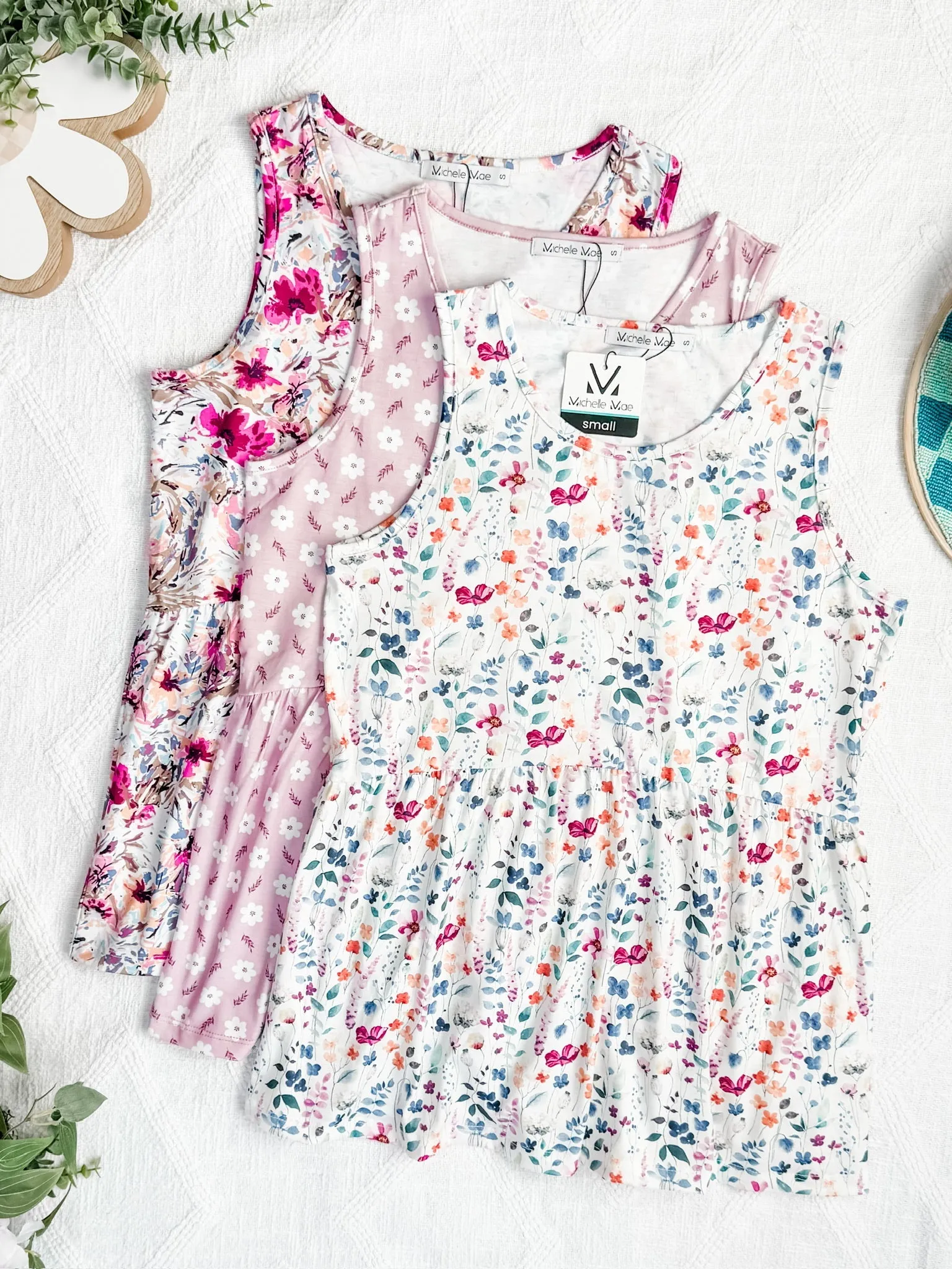 IN STOCK Renee Ruffle Tank Top - Pink and Periwinkle Abstract FINAL SALE