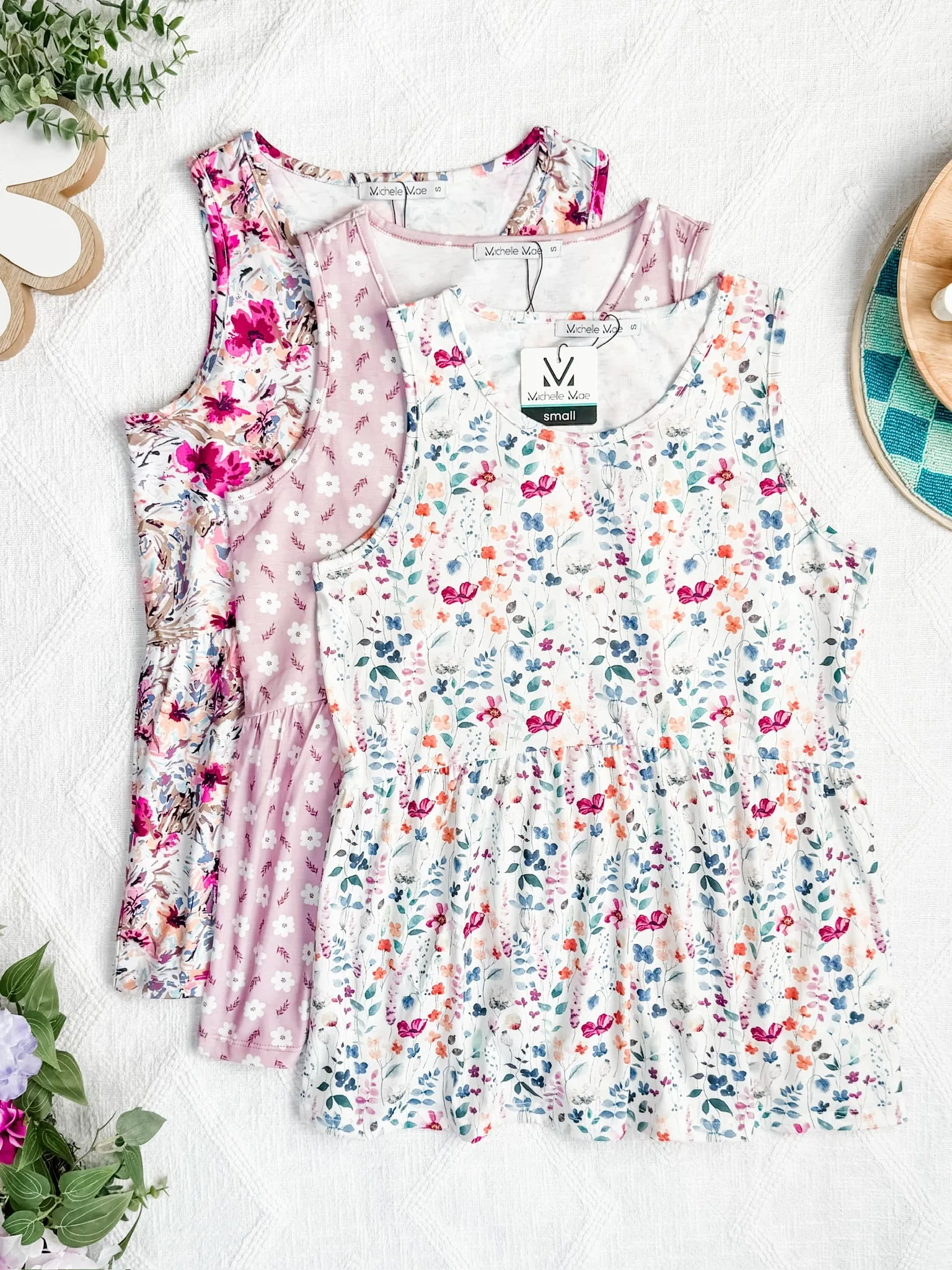 IN STOCK Renee Ruffle Tank Top - Pink and Periwinkle Abstract FINAL SALE