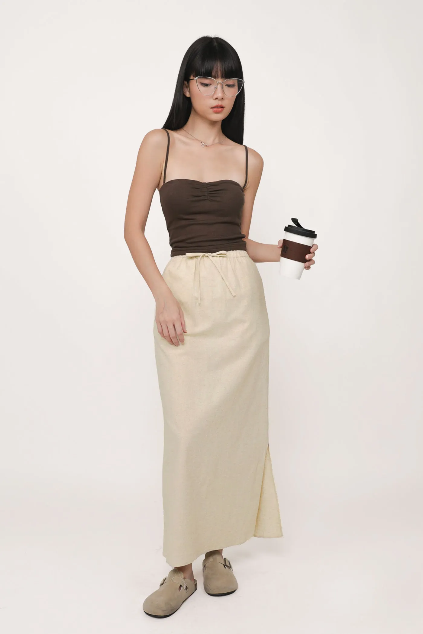 Jaden Linen Drawstring Maxi Skirt