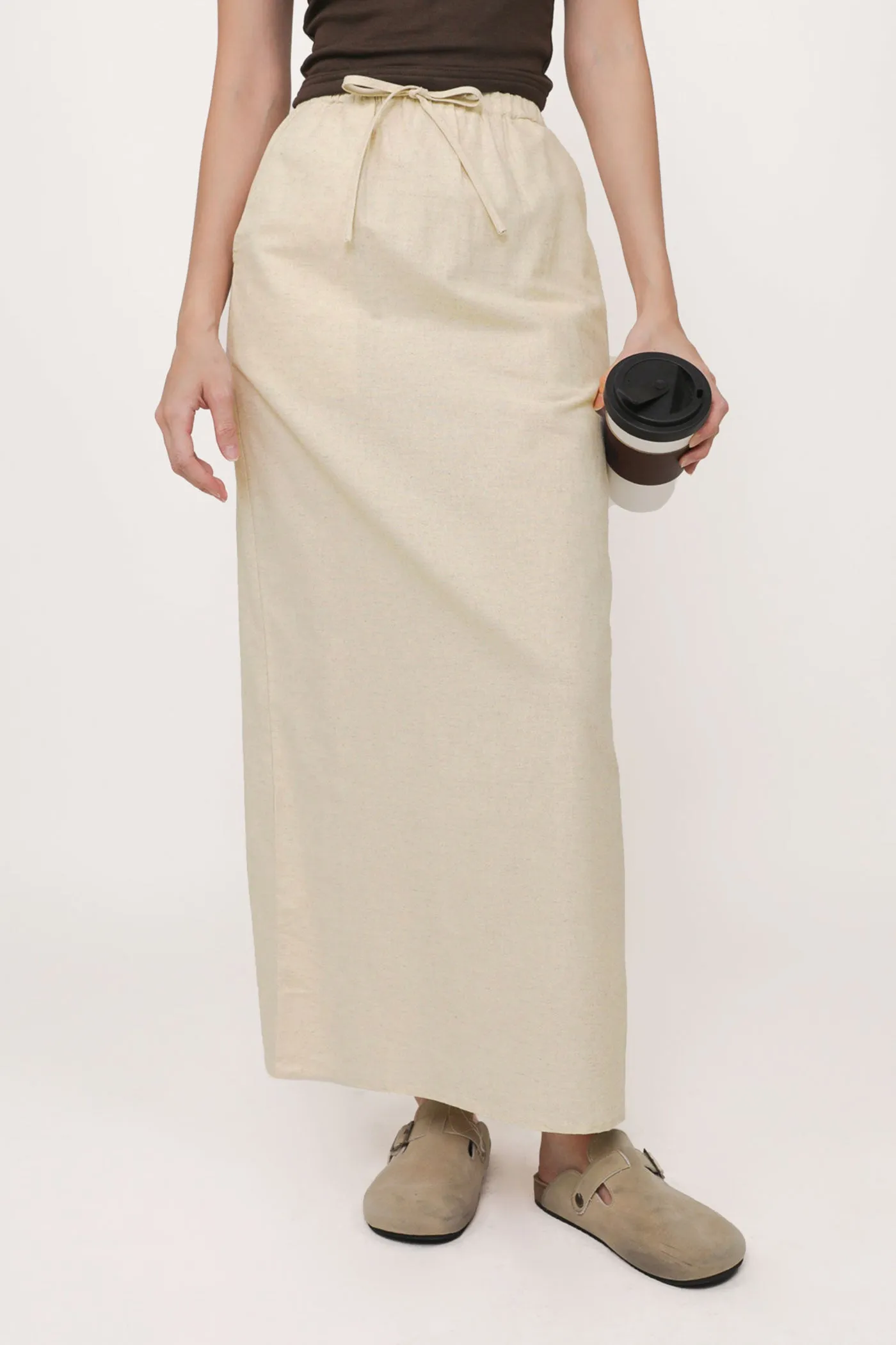 Jaden Linen Drawstring Maxi Skirt