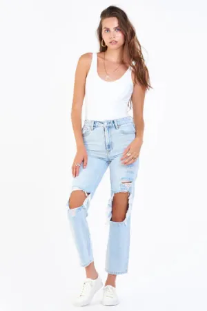 Jody High Rise Crop Destroyed Straight Jean