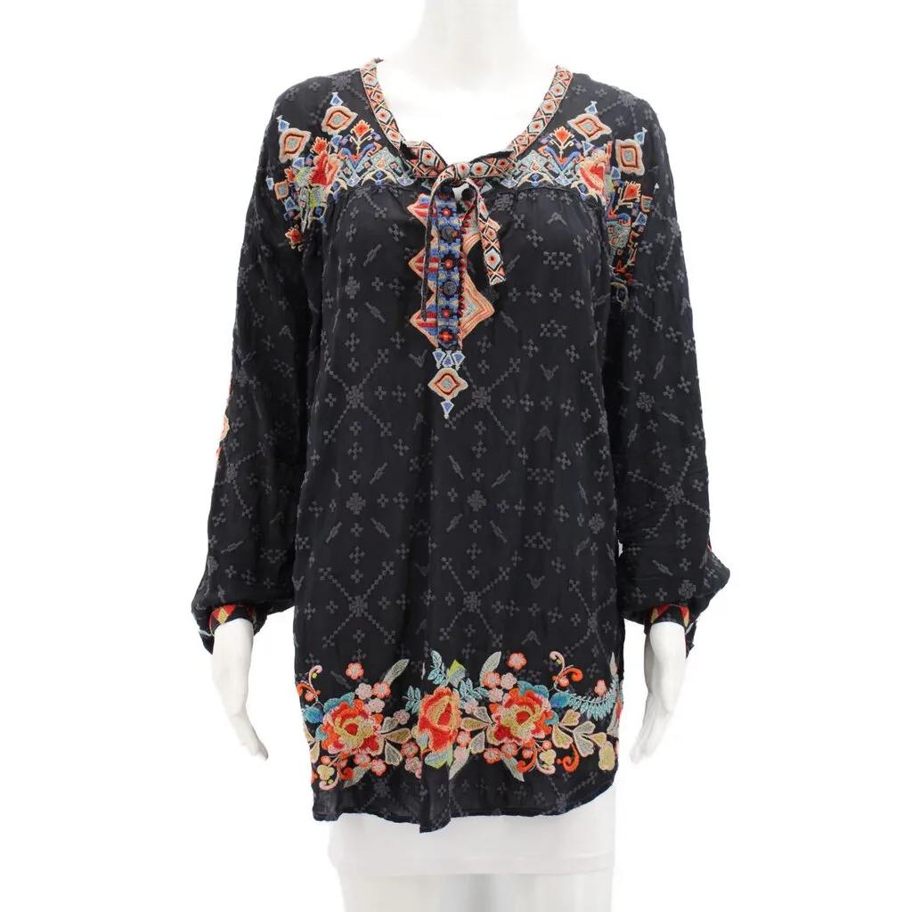 JOHNNY WAS EMBROIDERED TOPS BLACK XL