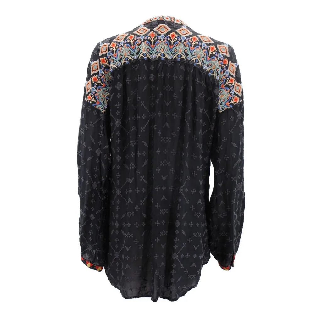 JOHNNY WAS EMBROIDERED TOPS BLACK XL