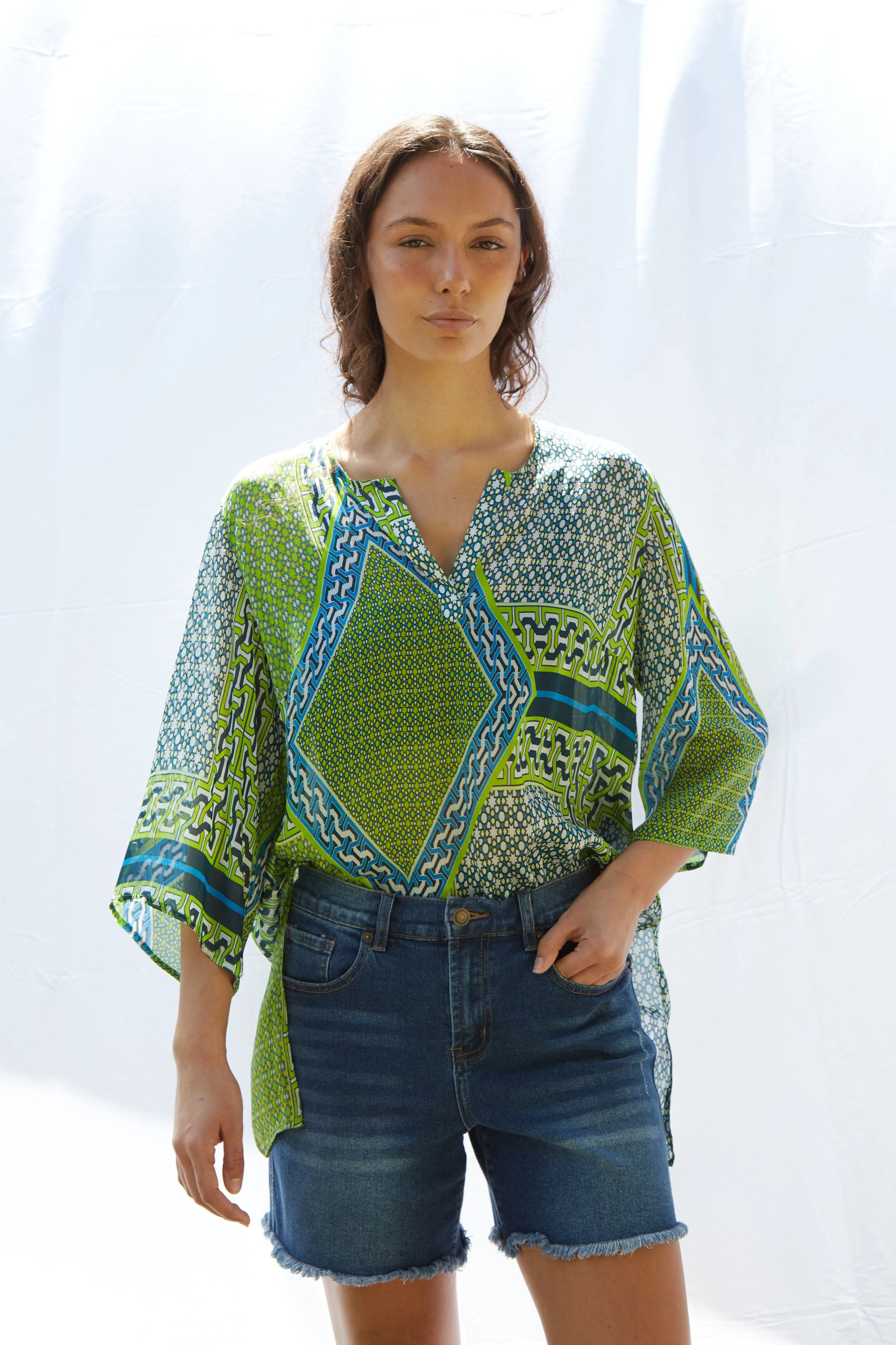 Josy V Top Pure Silk Bimini Peridot