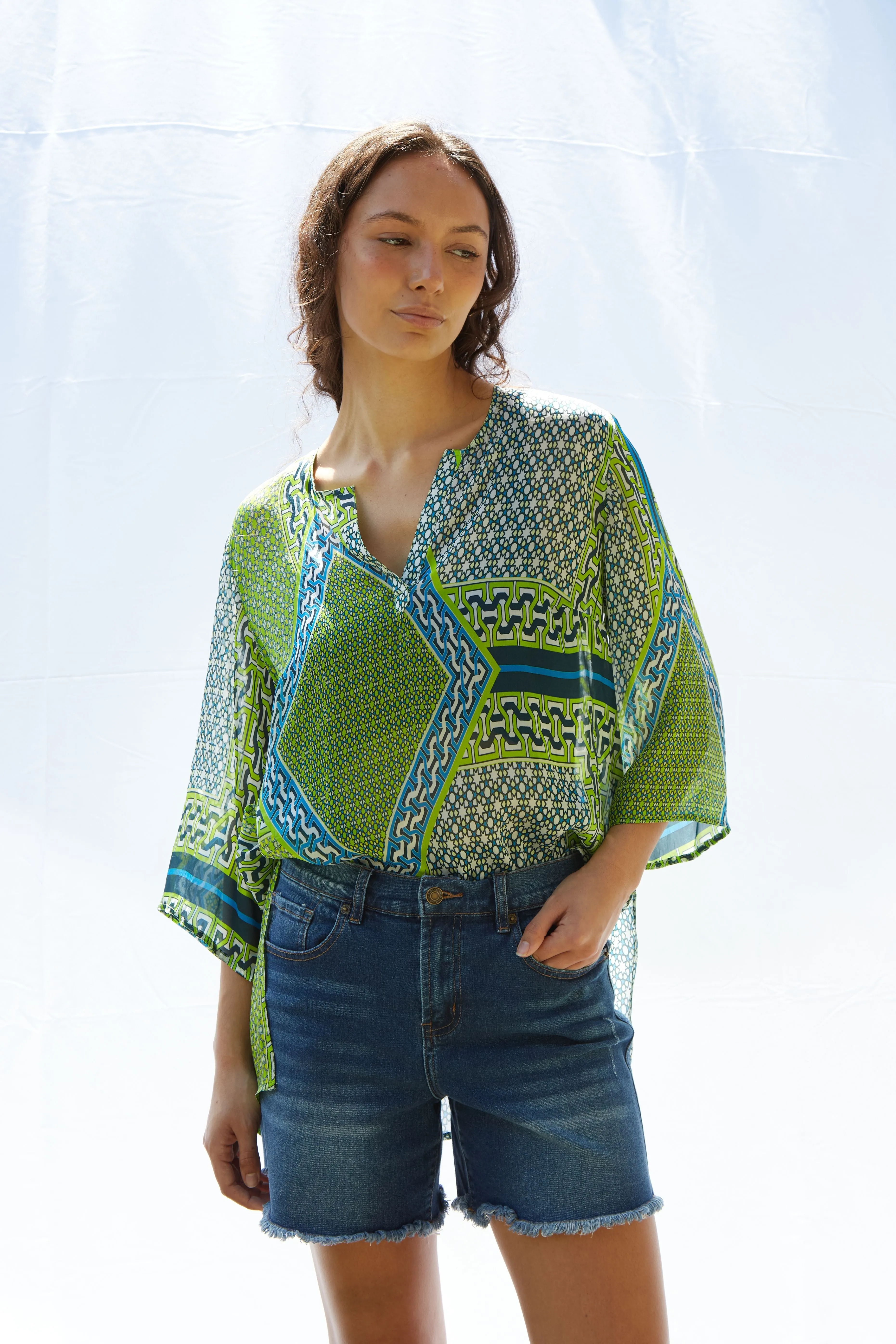 Josy V Top Pure Silk Bimini Peridot
