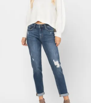 Judy Blue Mid Rise Destroyed Cuff Denim Jeans