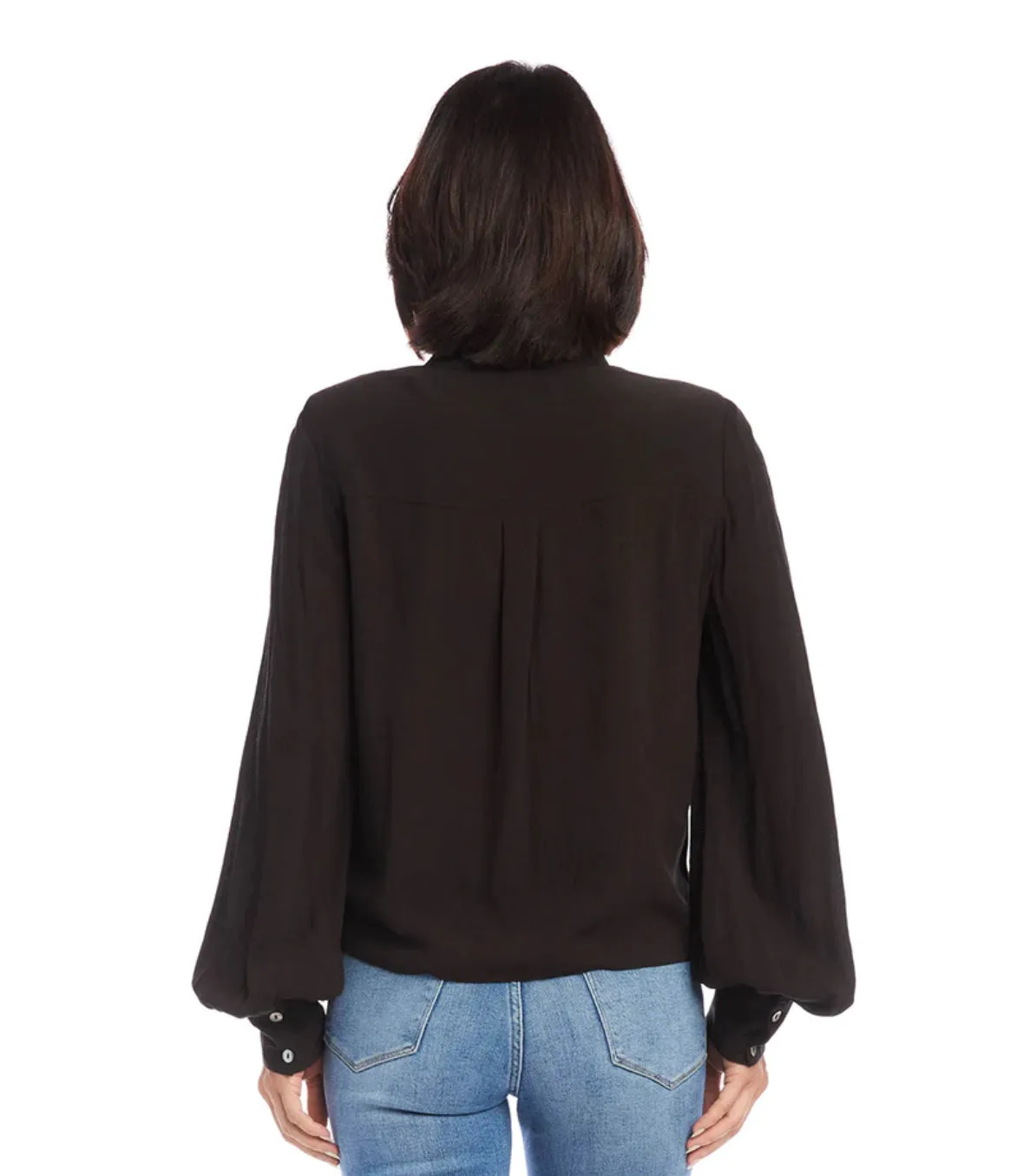 Karen Kane: Embroidered Tie Front Top in Black