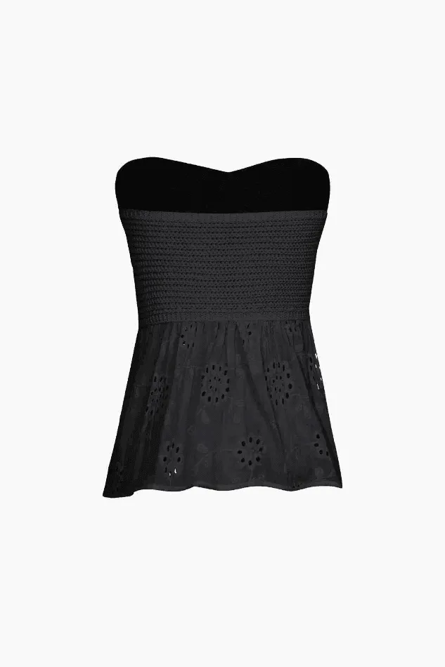 Knot Front Knit Embroidered Tube Top
