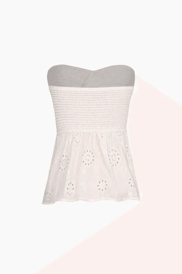 Knot Front Knit Embroidered Tube Top